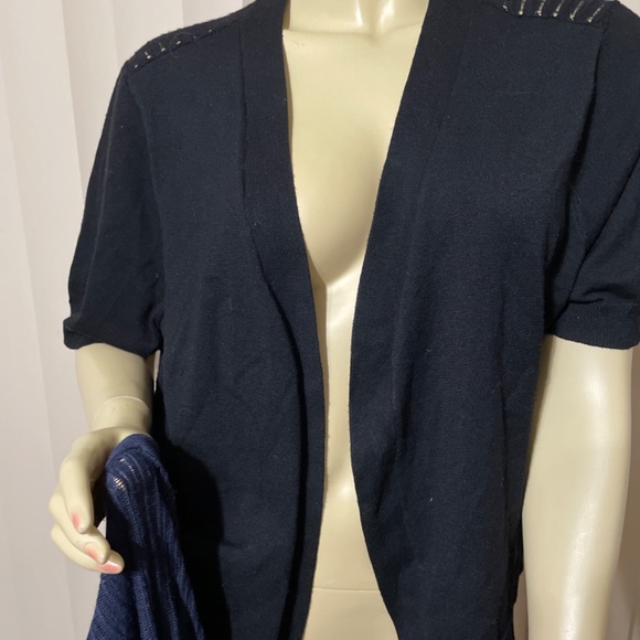 Women Size X 14W Bust 41 Two CJ Banks Open Front Cardigan Lightweight Knit - Bla - Picture 5 of 8